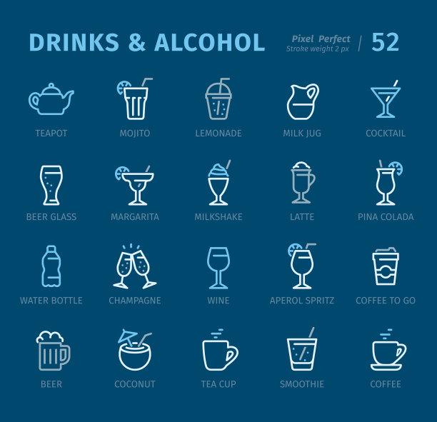 饮料和酒精-大纲图标与标题图片下载