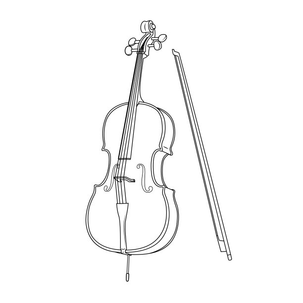 儿童活动的黑白矢量插图与乐器大提琴的图片涂色书页。图片下载