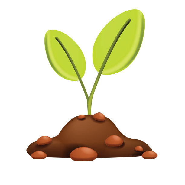三维植物图标，矢量发芽生长的幼苗，土堆农业花的标志，绿色的小叶子。图片下载