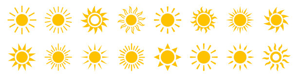 太阳图标设置。阳光图标孤立的白色背景图片下载