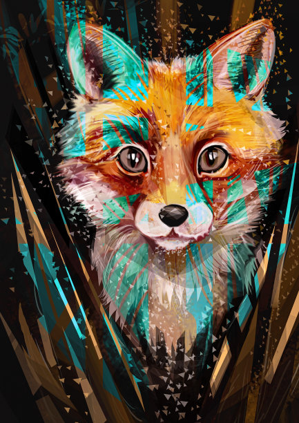 神秘狐狸插画，神奇森林概念艺术图片下载