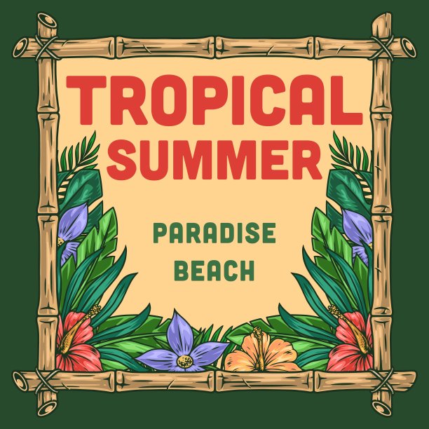 热带夏季彩色详细贴纸图片下载