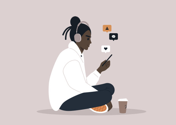 一个年轻的非洲人无精打采地在手机上滚动新闻推送图片下载