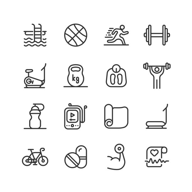 健身，游泳池，篮球，跑步，哑铃图标图片下载