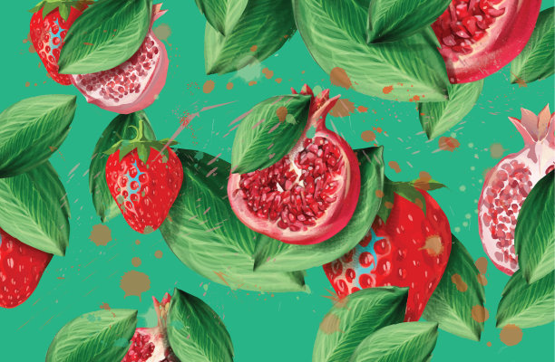 丰富多彩的石榴和草莓水果背景图片下载