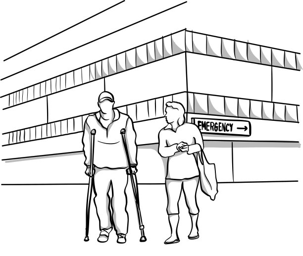 拄着拐杖紧急离开医院图片下载
