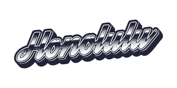 檀香山城市名称以复古立体图形风格命名图片下载