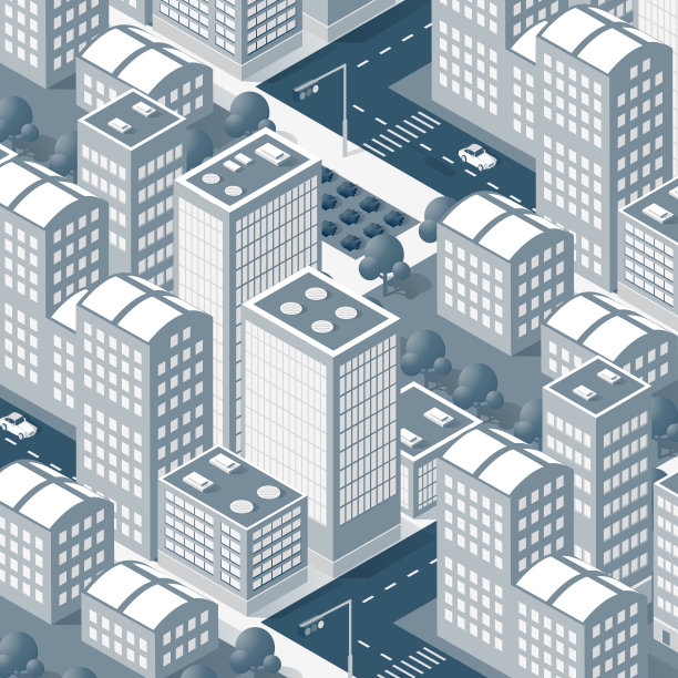 智能蓝色3D等距夜景插画图片下载