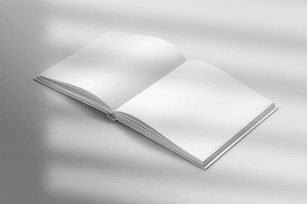 现实的空白A4/A5传单，小册子，半折叠，小册子，传单，书籍演示模板设计。窗户和树叶的阴影叠加，孤立在白色的背景上。3D矢量插图。图片下载