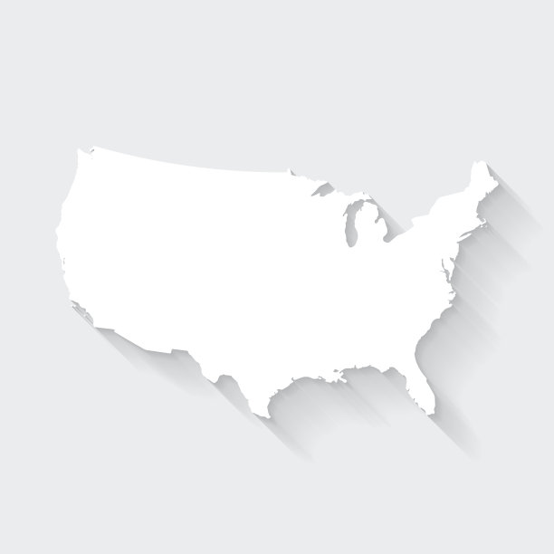 空白背景上有长阴影的美国地图-平面设计图片下载