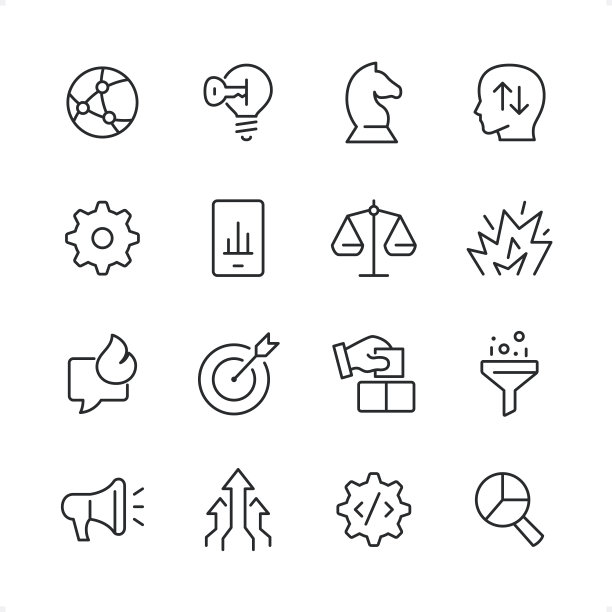 风险管理-像素完美线图标集，可编辑笔画重量。图片下载