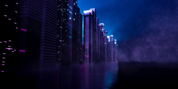 3d渲染城市夜景。图片下载