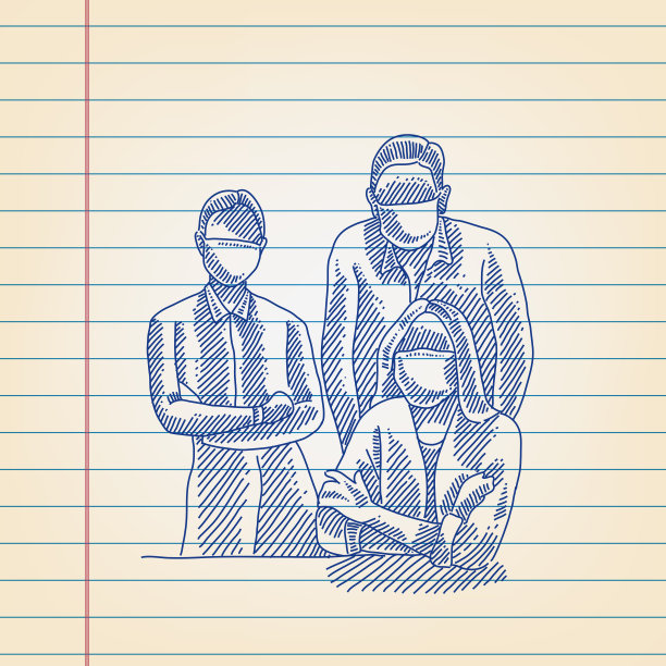 商务人士戴着口罩站在格子纸上画画图片下载