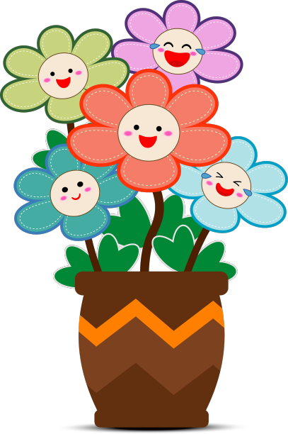 五颜六色的花朵，面带微笑，盆栽图片下载
