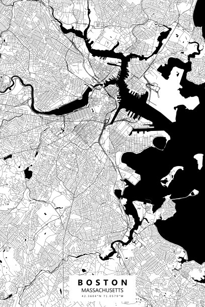 波士顿，马萨诸塞州矢量地图图片下载