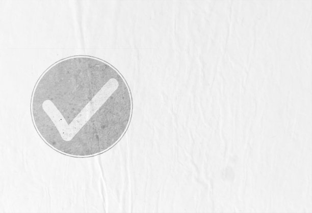 水平软褪色灰色格子或勾或右或OK标志符号或标志包围内的边框或框粉彩浅灰色圈在白色折痕皱纸纹理背景图片下载