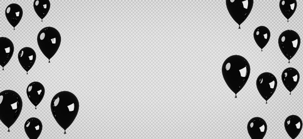 3d渲染黑色气球与透明背景，剪切路径。图片下载