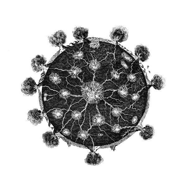 地下的Mundus，第三版:地下火，断层视图的地球，显示内部湖泊的火和活火山图片下载