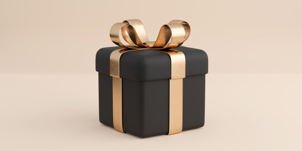现实礼盒与黄金丝带蝴蝶结。图片下载