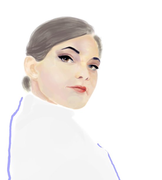 一个时尚模特的特写肖像。深色头发，四分之三，凝视，化妆。这幅作品是用水彩技法完成的图片下载