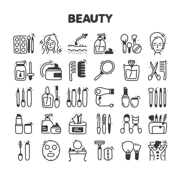 美相关的手绘矢量涂鸦图标集图片下载