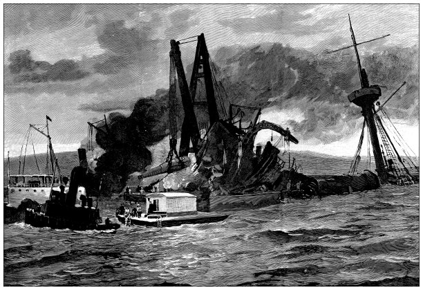 古色古香的图片:“缅因”号沉船残留在哈瓦那码头图片下载