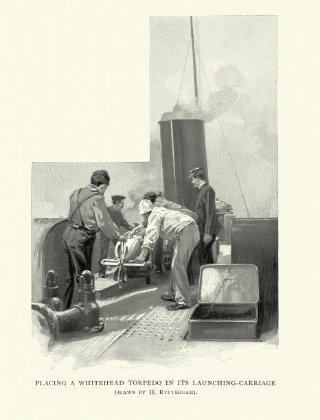 19世纪的海战，19世纪90年代，装载怀特黑德鱼雷的美国海军水兵图片下载