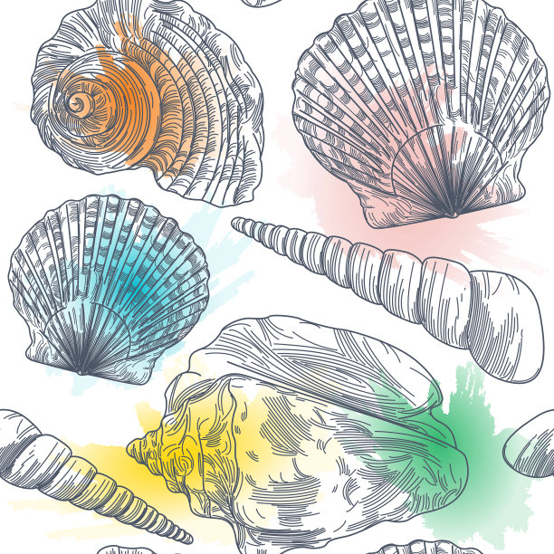 浪花海贝无缝图案图片下载