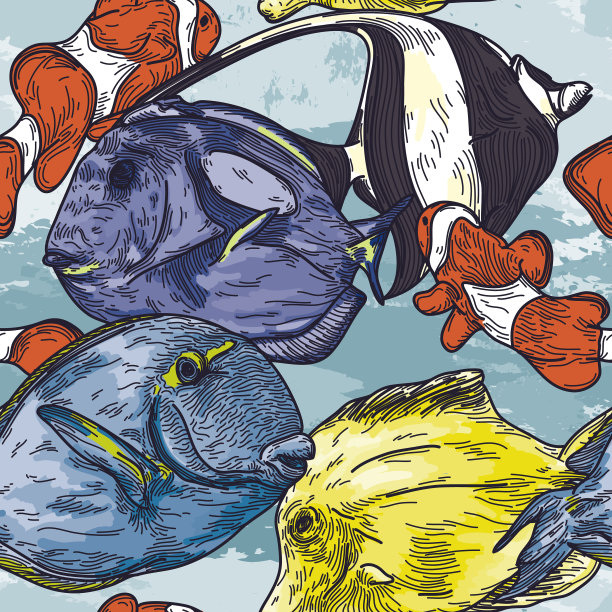 详细无缝热带鱼图案图片下载