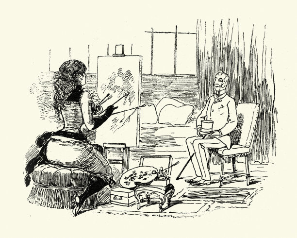 19世纪维多利亚时代的女性艺术家为男性画肖像图片下载