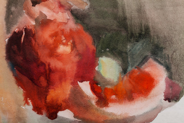 用水彩静物画插画一壶牛奶和一个南瓜放在白色的桌布上，背景是深色的墙壁图片下载