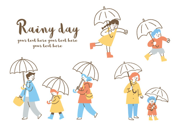 一群带着雨伞出门的人——颜色图片下载