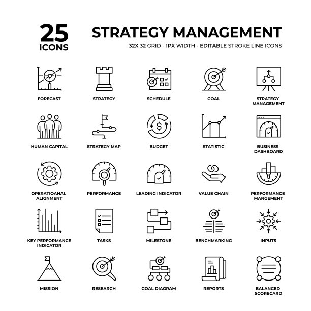 战略管理线图标集图片下载