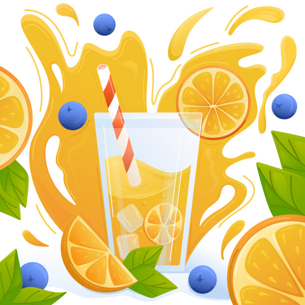 矢量插图的新鲜夏季饮料。水果鸡尾酒配柑橘和浆果图片下载