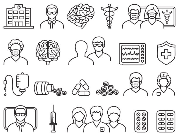神经学。线路图标设置。医疗图标。图片下载