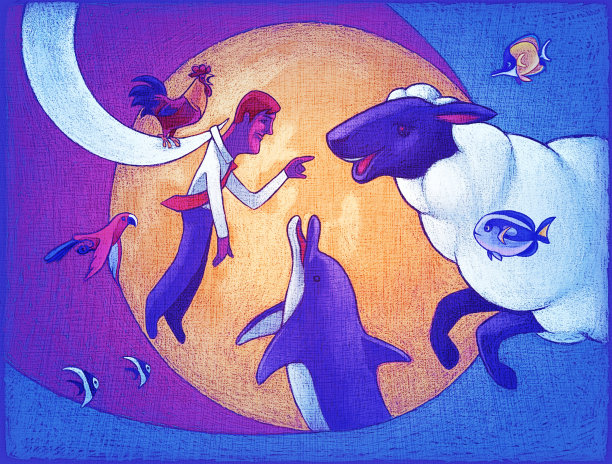 商人被吊死在月牙上，指着羊图片下载