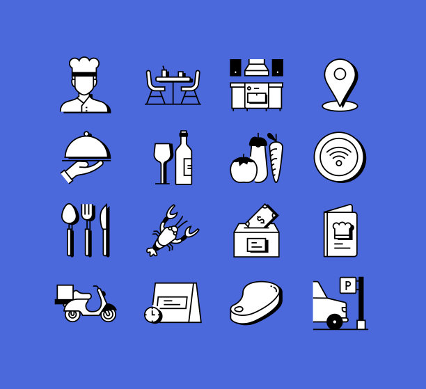 餐厅相关图标向量收集。现代风格符号向量插图图片下载