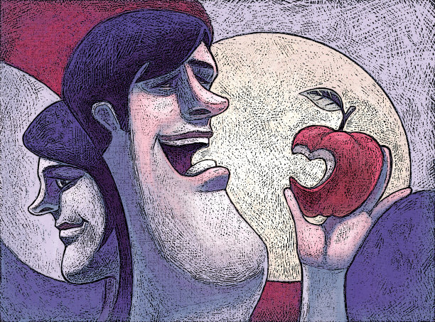 快乐的男子拿着苹果图片下载