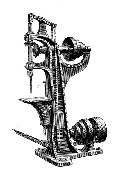 古董插图，应用机械和机器:钻孔机图片下载
