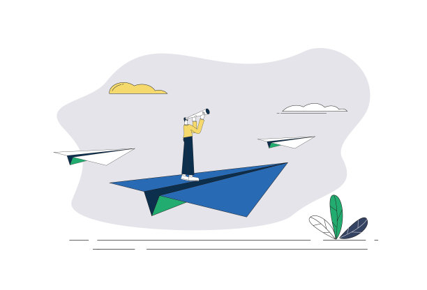 白领，双筒望远镜，纸飞机。图片下载