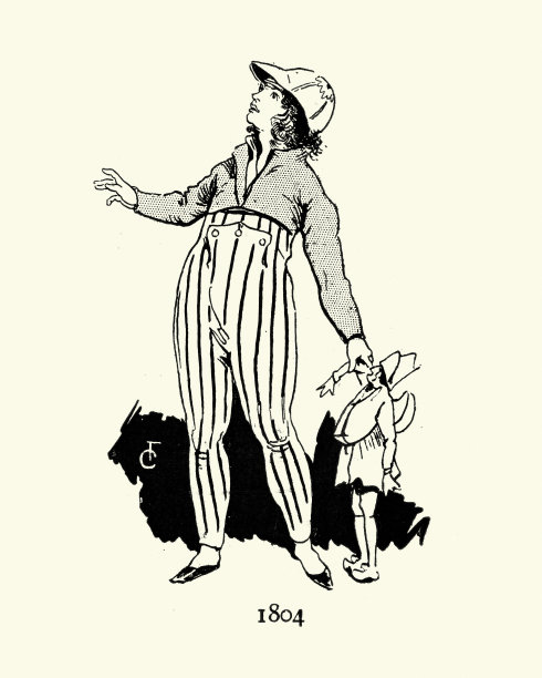 19世纪早期的儿童时尚，男孩，钮扣裤子，帽子图片下载