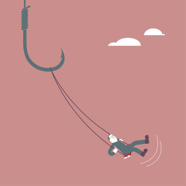 一个男人在钓钩上荡秋千。图片下载