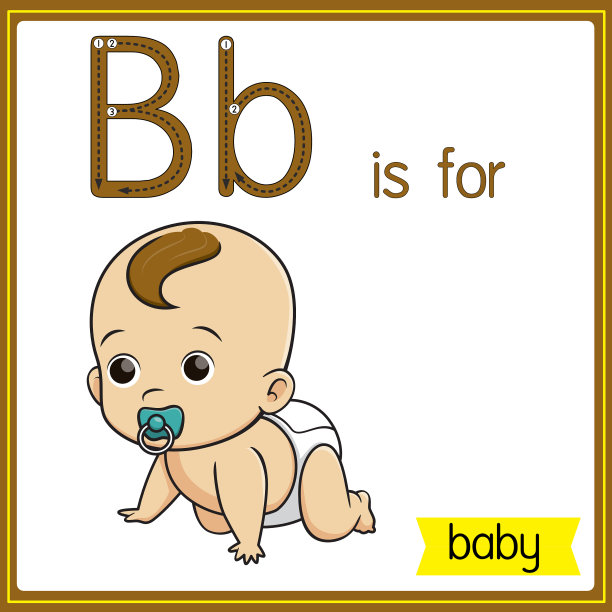 矢量插图学习字母为儿童与卡通形象。字母B代表婴儿。图片下载