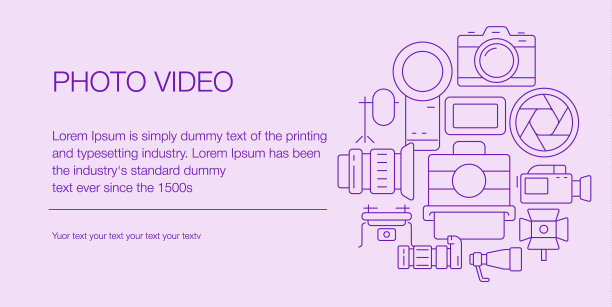 照片和视频网页横幅组成图标可编辑的笔画图片下载