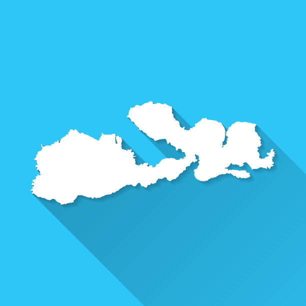 松巴哇地图与长阴影在蓝色的背景-平面设计图片下载