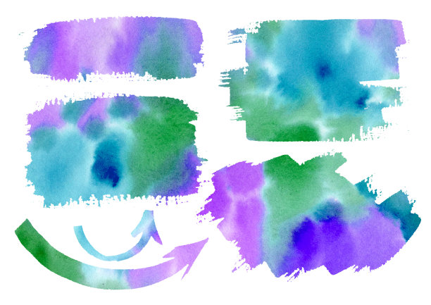 水彩箭头徒手绘制。设置绿色，蓝色，紫色水彩箭头，框架，元素。信息图表、目录的背景。图片下载