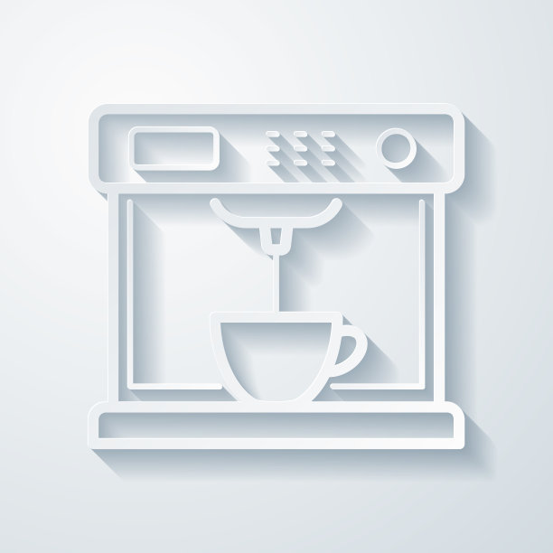 咖啡机。空白背景上剪纸效果的图标图片下载