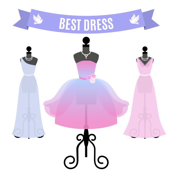 一套晚礼服。模特身上的复古礼服。向量。图片下载
