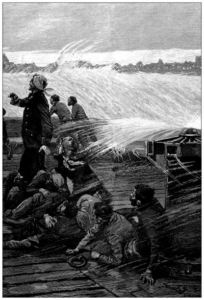 古董插画:风暴中的木筏上图片下载