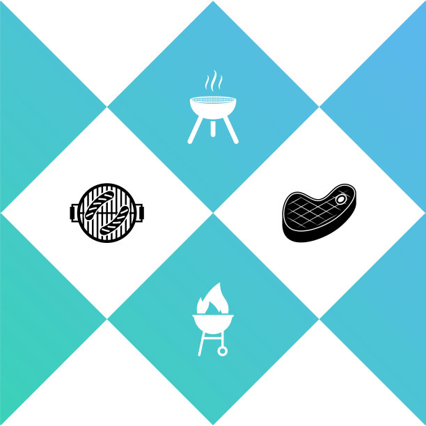 设置烧烤与香肠，，和牛排肉图标。向量图片下载